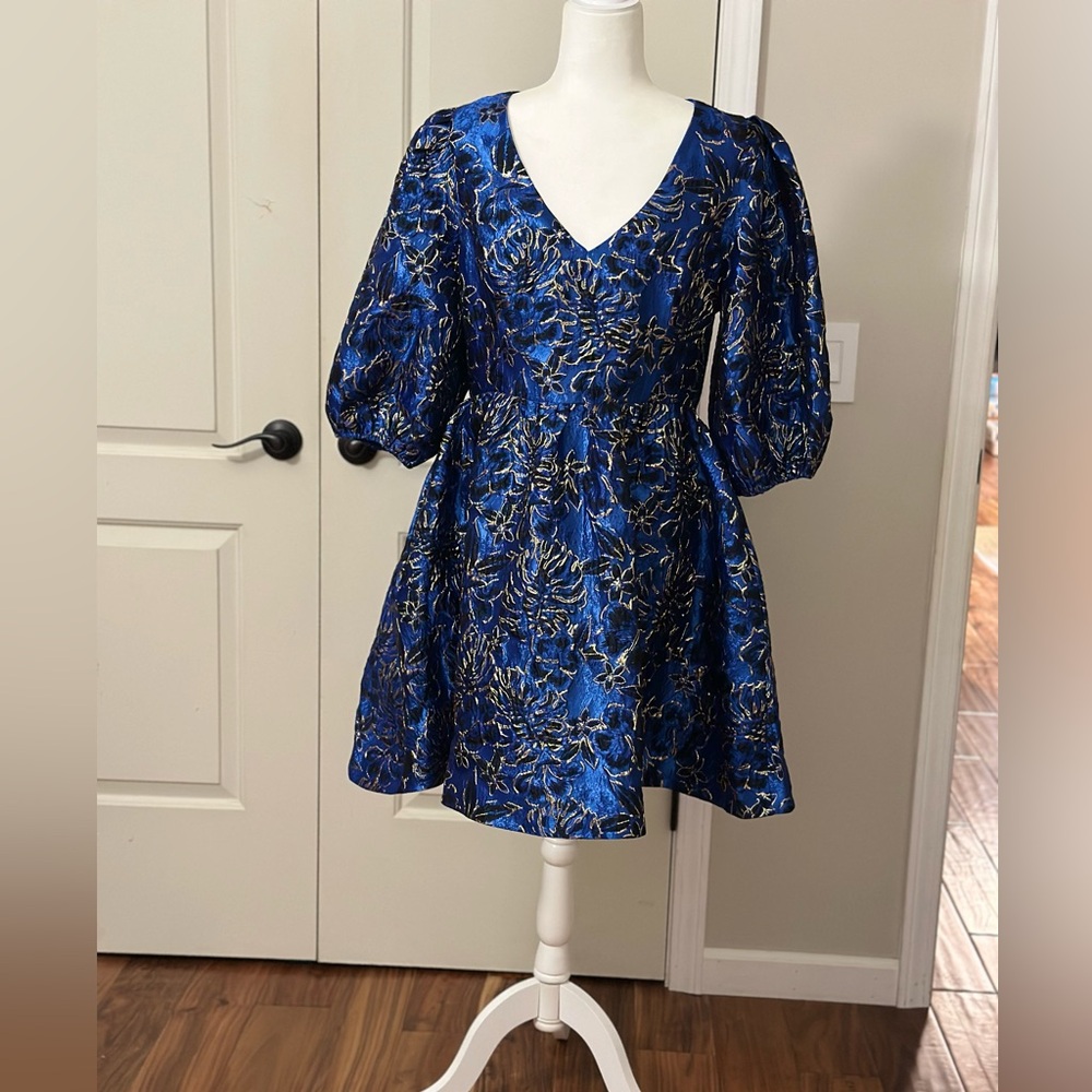 Lilly Pulitzer Blue and Gold Floral Midi Dress